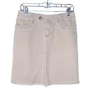 90's minimalist Size 4 Cotton Old Navy Light Khaki Skirt Raw Edge Distressed